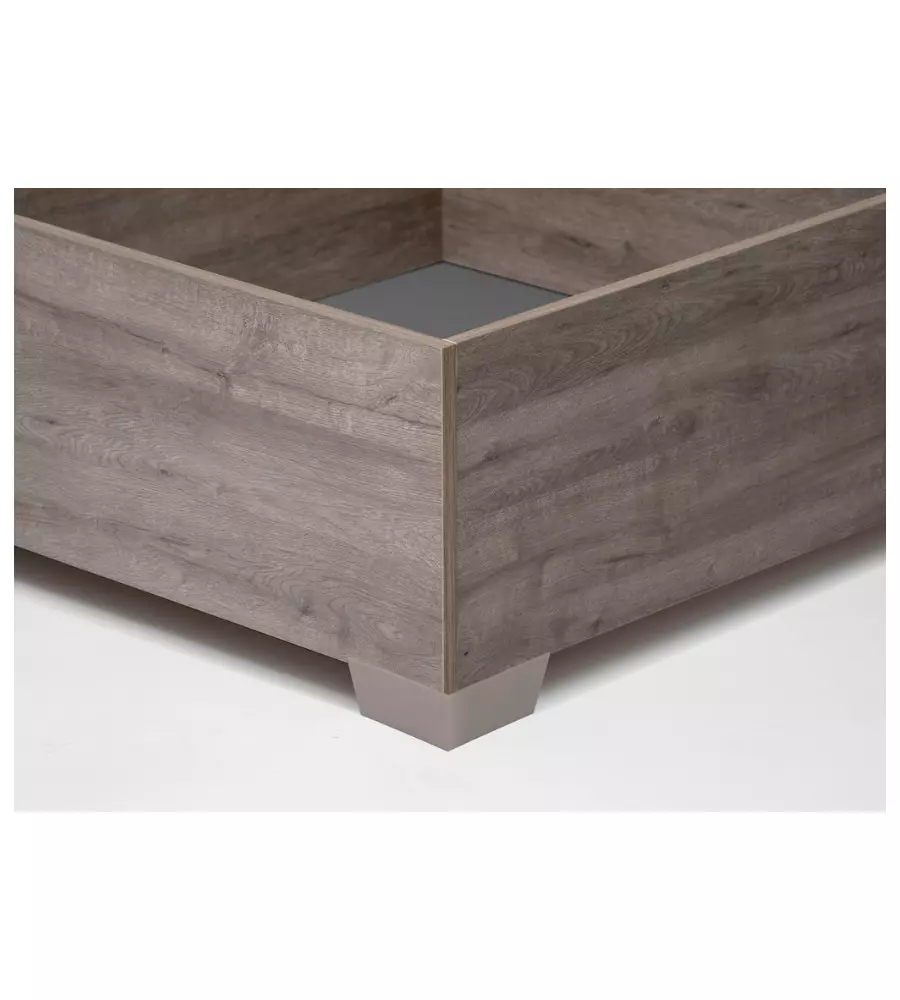 Letto 1 piazza e mezza "hi box" rovere grigio con rete, contenitore e piedini 120x190 cm